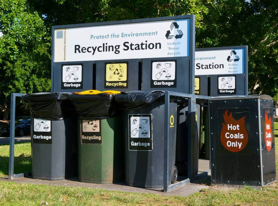 Recycling and waste management station at the Park