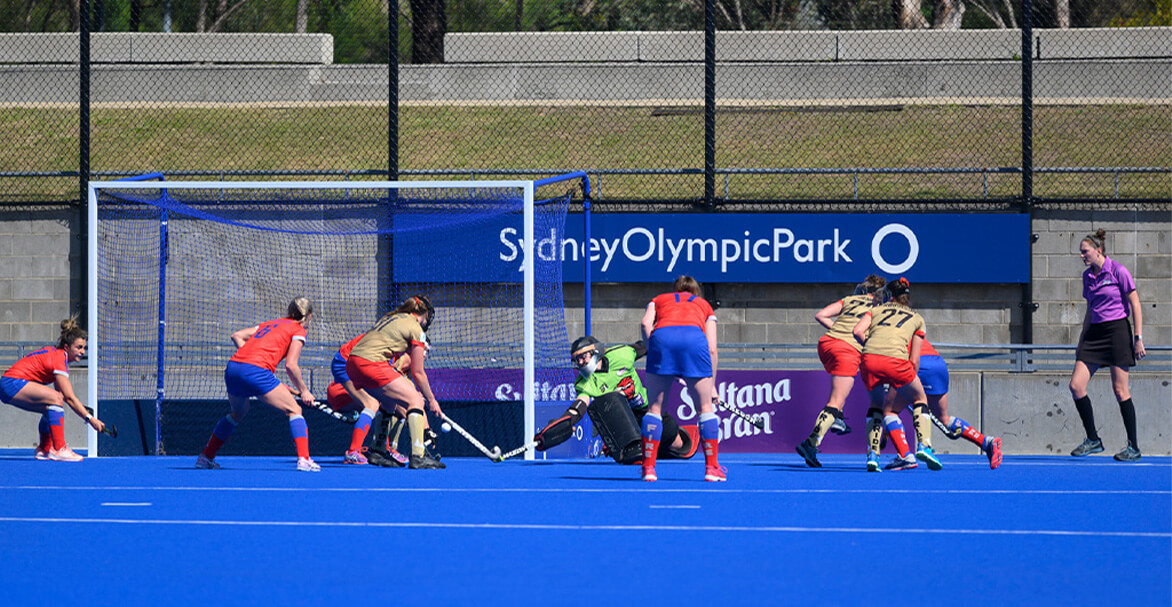 Hockey game on the pitch at the Hockey Centre